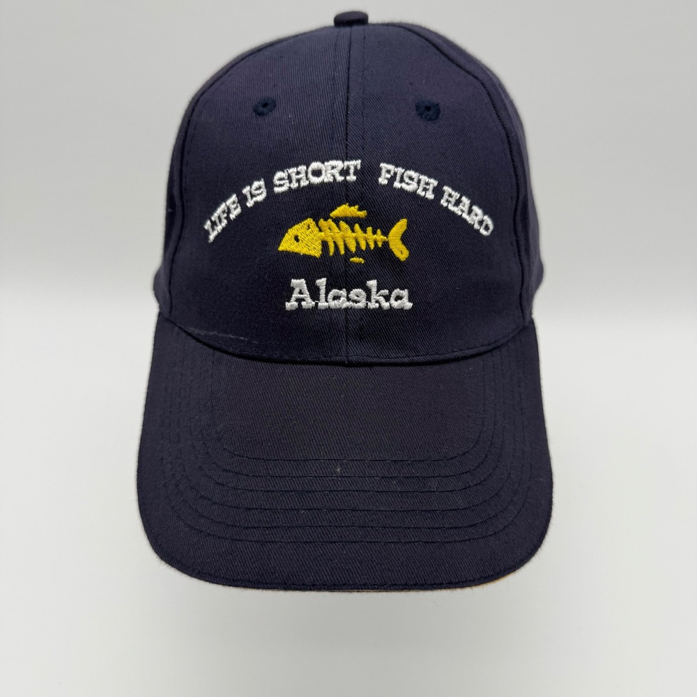 Arctic Gear osfm Alaska Life Is Short Fish Hard Fishing Hat Navy Adjustable Cap